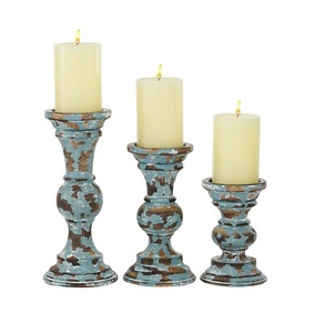 Juego de 3 portavelas de madera antiguo para decoración del hogar, decoración del hogar, boda, mesa usada - Product Image 1