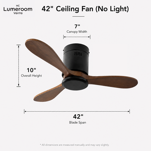 Ventilador de Techo de Perfil Bajo de 42 Pulgadas Sin Luz, en Stock en EE. UU., Ventilador de Madera Maciza de Montaje Empotrado con Control Remoto - Product Image 3