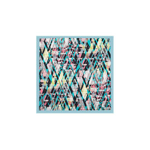 Turquoise Polyester Twill <b>Square</b> <b>Scarf</b> with Geometric Pattern - Product Image 1