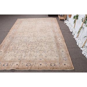Tapis turc 6,4 x 9,3 pieds, grand tapis vintage, tapis persan en laine beige - Product Image 1