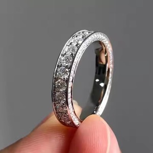 Anillo DE BODA chapado en oro blanco para mujer, anillo de eternidad de diamante de moissanita Original, anillos de Vermeil fino de plata maciza 925 para él - Product Image 4