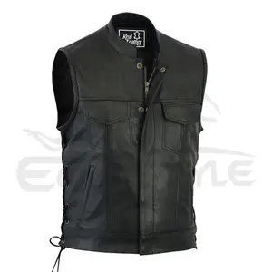 Custom Club Vest Zwart Kleur Mouwloos Lederen Motorclub Vest Voor Mannen Winter Mode Lederen Biker Jacks Vest