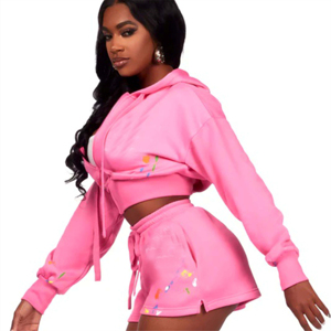 Moda mujer Sudadera con capucha y conjunto corto elegante traje de verano dos piezas Activewear chándal Casual Streetwear Loungewear a juego - Product Image 2