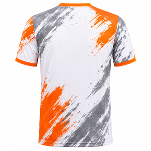 เสื้อฟุตบอลพิมพ์ลายแบบกำหนดเอง สีส้มเทา ดีไซน์ลายสาดสีแบบระเหิด ระบายอากาศได้ดี ชุดทีม ขายส่ง - Product Image 4