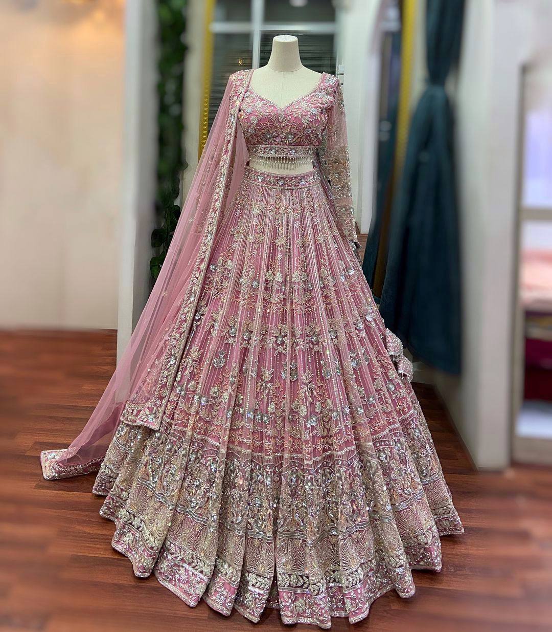 Designer Party Wear Lehenga Choli with 4 Meter Flared Butterfly Net Faux Fur Can-Can and Canvas Layers for Wedding by FABZONE