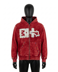 Sudadera con capucha de invierno personalizada OEM de forro polar grueso de 320 g, diseño de doble cremallera, lavado ácido, para hombre, de alta calidad digital - Product Image 5