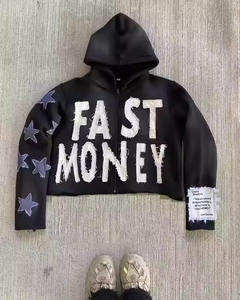 Sudadera con capucha con cremallera completa y estampado de soplo OEM, Sudadera con capucha de algodón de rizo francés para hombre, sudadera con estampado de espuma 3D en blanco de lana bordada personalizada - Product Image 6