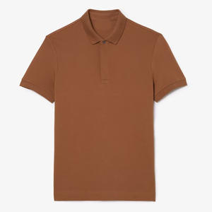Polo de algodón elástico con logotipo bordado personalizado, camisa de ajuste Regular 100%, color marrón claro, con solapa de botón oculto y Rib - Product Image 3
