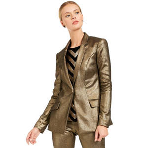 Blazer da donna INC International Concepts color oro metallizzato, monopetto, in maglia, a tinta unita, taglia M - Product Image 1