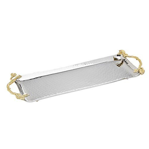 Elegant Floral Design Stainless Steel Rectangular <b>Serving</b> <b>Tray</b> With <b>Gold</b> Branch Handles Decorative Platter For Home And Events - Product Image 6