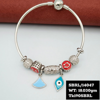 Bracelet jonc en argent sterling 925 plaqué rhodium fait main avec breloque suspendue, zircon cubique, tendance moderne, cadeau de fête
