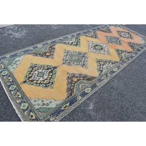 Tapis turc jaune et orange vintage, spacieux, 48x124 pieds, tissage plat, décoration de salon - Product Image 2