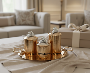 Luxury Hammered Stainless Steel Kitchen <b>Canister</b> with Rose Gold & Silver Top Pumpkin Lid & Tray Eco-Friendly Tableware - Product Image 2