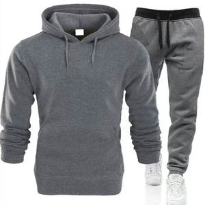Conjunto de chándal de gran tamaño de invierno para hombre Sudadera con capucha de manga larga Joggers transpirables en patrón sólido negro liso-Opción - Product Image 1
