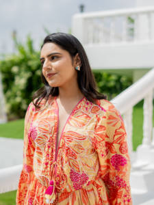 Robe mini bohème orange à fleurs pour femmes, ourlet à glands, robe d'été en coton, tenue élégante pour les fêtes, les voyages et les occasions décontractées - Product Image 2