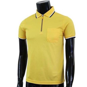 Men's Yellow Breathable Plus Size Short Sleeve for <b>Shirt</b> Jersey Knitted Solid Color Casual Zipper <b>Collar</b> Pocket Design - Product Image 3