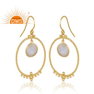 Meilleure vente en argent sterling plaqué or 18 carats naturel arc-en-ciel lune pierre gemme boucle d'oreille demi fabricant de bijoux fins - Product Image 3