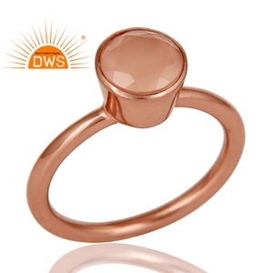 Nuevo diseño de plata de ley, chapado en oro rosa, rosa de Calcedonia Natural piedra preciosa, anillo apilable, joyería para mujer, regalo para ella - Product Image 2
