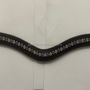 SUPERB QUALITY LEATHER HORSE BROW <b>BAND</b> RHINESTONES EMPTY CHANNEL BLING CRYSTAL BROW <b>BAND</b> WITH <b>SNAP</b> BUTTON FOR LOOP CLOSURE - Product Image 6
