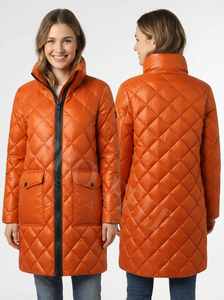 Custom Clothing Top Quality Quilted Long Puffer <b>Jacket</b> Winter <b>Lightweight</b> Zip Front Padded Coat Pockets Windproof Puffer Coats - Product Image 2