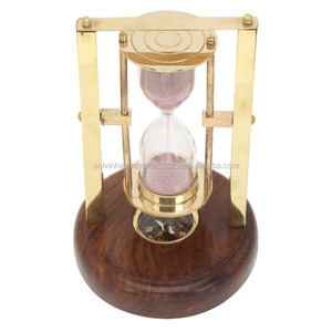 Calvin thủ công mỹ nghệ hải lý đồng thau cát Hẹn Giờ Cơ sở gỗ với la bàn hải lý, treo đồng hồ cát 3 phút đồng hồ cát màu hồng - Product Image 5