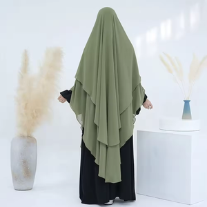 Haute qualité Thobe / Thawb malaisie femmes musulmanes couleur unie en mousseline de soie style long vêtements quotidiens 2 couches khimar - Product Image 1