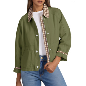 Custom High Quality Canvas <b>Jacket</b> For Women Breathable Design Turn Down Collar <b>Zip</b> <b>up</b> <b>Jackets</b> For Women - Product Image 1