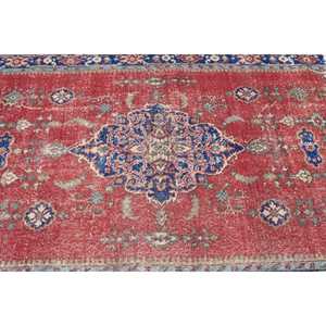 Tapis vintage 4,7x8,5 pieds, tapis turc, tapis persan en laine rouge et bleu - Product Image 5