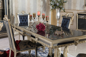Luxury Royal Style <b>Dining</b> <b>Chair</b> Gold Leaf Hand-Carved Wood Frame with <b>Navy</b> Blue Tufted <b>Velvet</b> - Product Image 5