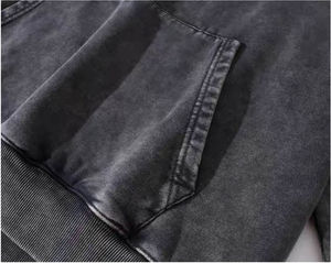 Venta al por mayor de gran tamaño personalizado estilo de la calle lavado con ácido en blanco 100% algodón hombres sudaderas con capucha lavadas con ácido - Product Image 4
