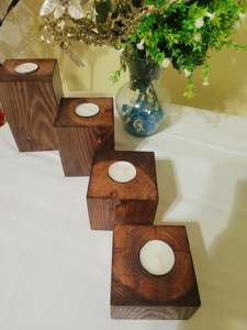 เชิงเทียนไม้แบบเรียวเล็กสไตล์ชนบทแบบทำมือหมุนไม้ธรรมชาติอบอุ่นบ้านสปาคาเฟ่ - Product Image 3