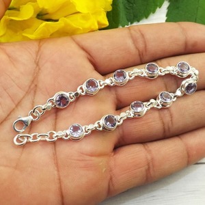Piedra preciosa hecha a mano amatista India Halo pulsera de plata esterlina para mujeres y niñas sólido 925 pulsera de plata esterlina joyería - Product Image 2