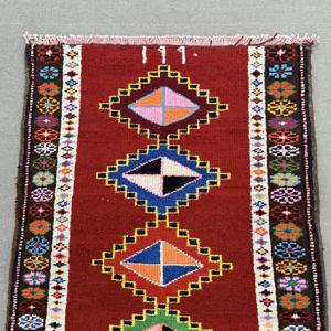 Vintage Turkish Rug 2.8x3.8 ft, <b>Red</b> Bordered <b>Wool</b> Rug - Product Image 5
