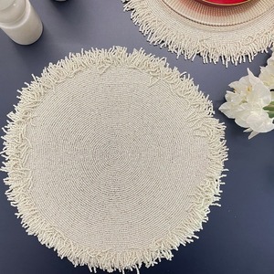 Luxury Golden & White Beaded Rectangular <b>Placemat</b> for Wedding Dining Table & Home Holiday Decor <b>Christmas</b> Use - Product Image 5