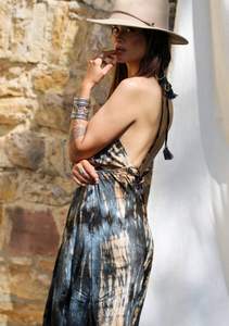 Robe longue dos nu de créateur élégante à longueur de cheville pour femmes robe noire pour dames en tissu rayonne 100% à fleurs tie dye nouvel arrivage - Product Image 3