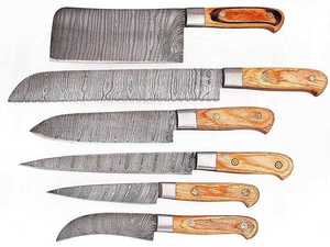 Ensemble de couteaux de chef de cuisine faits à la main en acier damas personnalisé couteau à couper les légumes en acier au carbone de haute qualité cuir bois d'olivier - Product Image 4