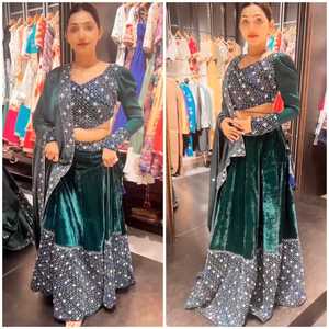 Diseño moderno elegante tendencia terciopelo viscosa bordado pesado trabajo Lehenga Choli con Dupatta indio exportador y proveedor - Product Image 5