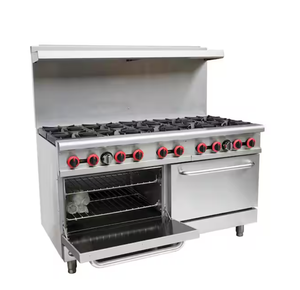 Estufa de gas comercial de 60 pulgadas y 5.9 pies cúbicos con 10 quemadores y horno doble en acero inoxidable - Product Image 1