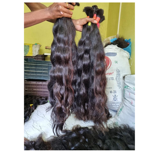 Venta al por mayor de alta calidad solo dibujado ondulado Remy Virgen extensiones de cabello humano sin procesar crudo indio templo donante de cabello - Product Image 1