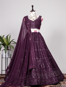 Dernier vêtement de Festival de créateur, broderie Georgette, Lehenga, Choli avec dupata, lehenga, choli pour filles - Product Image 4