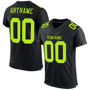 Camiseta de Fútbol Negra Personalizable con Detalles en Verde Neón, Nombre y Número del Equipo Personalizados, Cualquier Nombre, Ropa Deportiva Personalizada para Hombre - Product Image 1