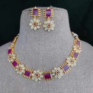 Hermoso Original chapado en oro AD Stones Classic Kundan collar conjunto con pendientes para mujeres bodas compromisos desgaste - Product Image 1