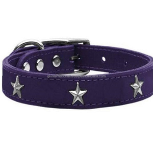 Collier de chien en cuir véritable de qualité supérieure avec 1 rangée d'étoile en nickel et bord complet cousu collier de chien en cuir en 3 couleurs variées - Product Image 4