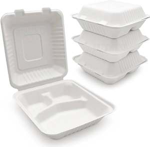 Bagazo desechable 8 pulgadas x 8 pulgadas 3cp Clamshell Box Eco-Friendly Compostable Contenedor de comida para llevar hecho de pulpa de caña de azúcar - Product Image 1