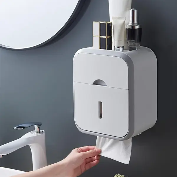 Storage Box Toilet Paper Organizer Waterproof High Capacity Dust-proof Punch-free Wall Mounted Roll Paper Home Supplies