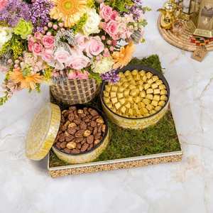 Bandeja de caja redonda de nácar de lujo hecha a mano para bandejas decorativas de Festival Árabe con tapa - Product Image 4