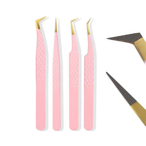 Pinzas de extensión de pestañas de agarre de fibra Pinzas de pestañas de acero inoxidable de 90 grados de alta calidad para extensión de pestañas - Product Image 1