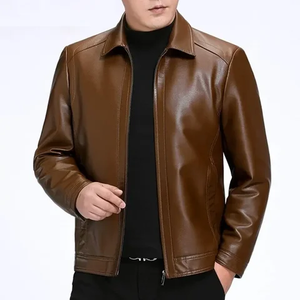 Chaqueta de cuero para hombre, chaqueta de cuero estilo cremallera informal para hombre, con cuello levantado, gran oferta, novedad - Product Image 2
