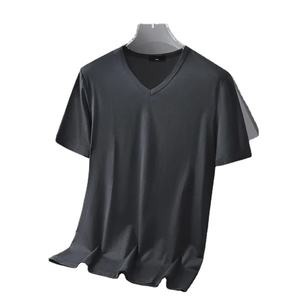 Camiseta de Manga Corta de Seda de Hielo para Hombre, Estilo Veraniego, Cuello en V, Color Negro Puro, Secado Rápido, Media Manga, para Jóvenes - Product Image 5