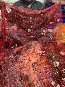 Meilleur Prix De Luxe 100% Polyester Perlé Tissu Zircon Brodé À La Main Fournisseur Indien Tissé Maille Antistatique pour Vêtements - Product Image 4